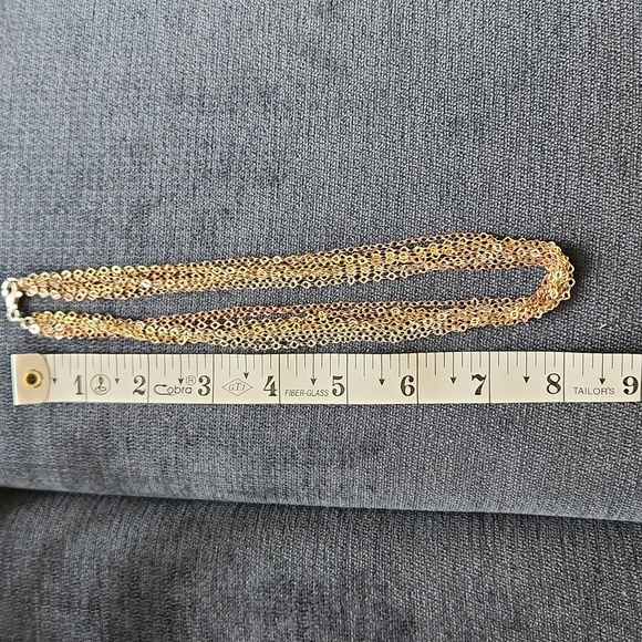 Sterling Silver 9 Multi-Strand Gold Plated  White/Rose/Yellow Necklace 16" - Picture 6 of 10